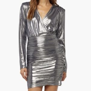 XXL/14 Just Fab Silver Ruched LS Bodycon mini dress